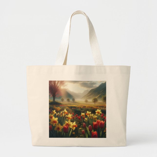 Bolsa Tote Grande Radiação de primavera Bloom (Frente)