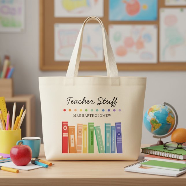 Bolsa Tote Grande Rainbow Books Kindergarten Teacher Custom (Criador carregado)