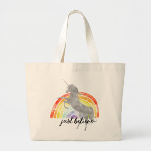 Bolsa Tote Grande Rainbow Unicorn Acredita