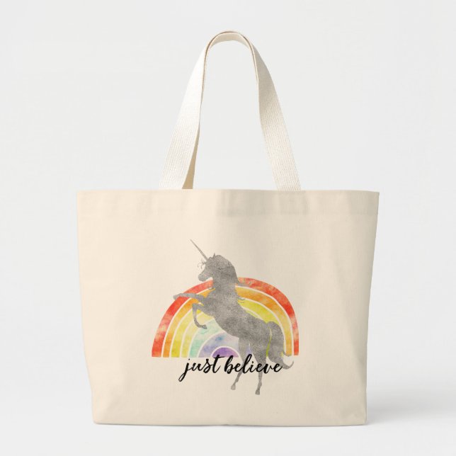 Bolsa Tote Grande Rainbow Unicorn Acredita (Frente)