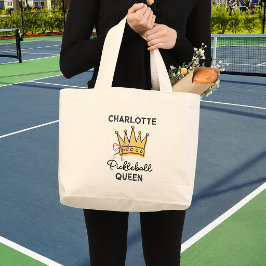 Bolsa Tote Grande Rainha do Pickleball Retro Rosa Monograma