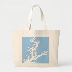 Bolsa Tote Grande Ramo coral - branco em azul pálido