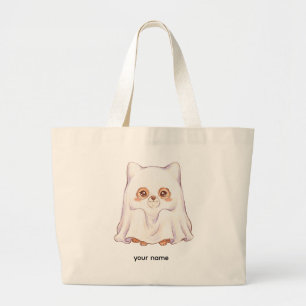 Bolsa Tote Grande Raposa Fantasma Fofa de Halloween - Animais Fofos