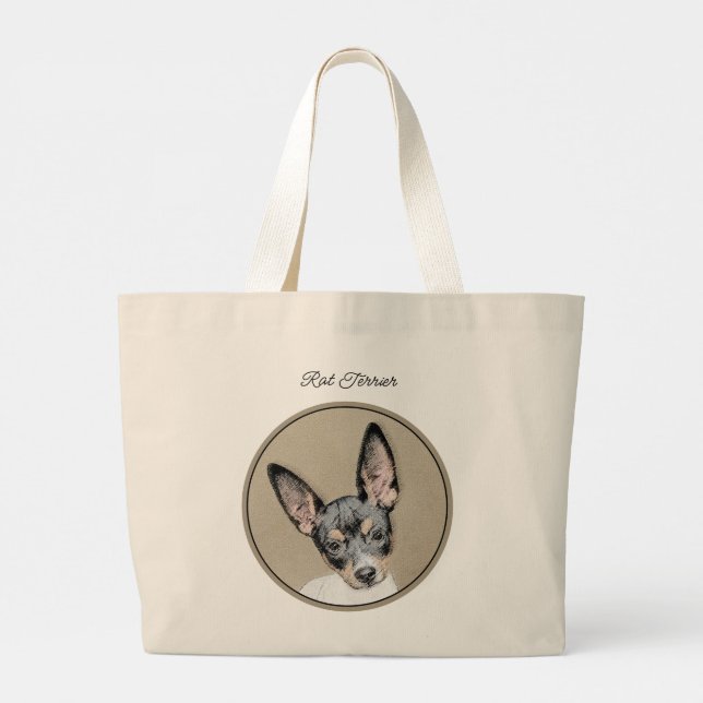 Bolsa Tote Grande Rat Terrier Pintando Três Cores Original (Verso)