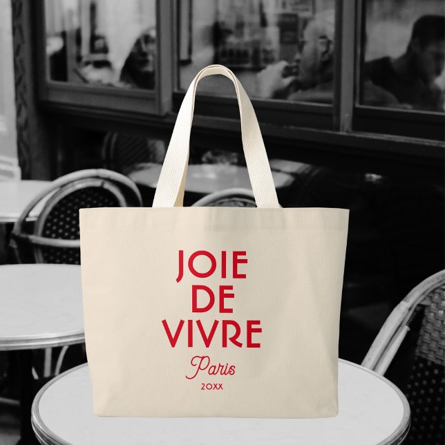 Bolsa Tote Grande Red Joie De Vivre Paris Personalizado Ano Francês (Criador carregado)