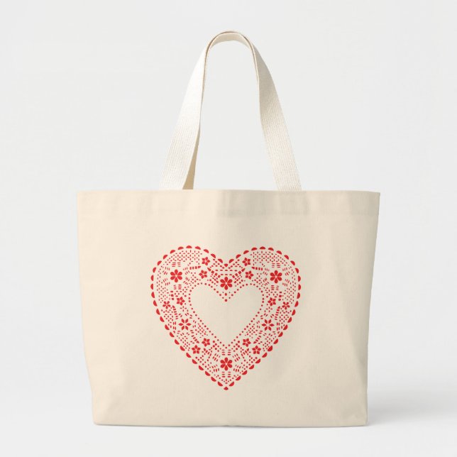 Bolsa Tote Grande Red Lace Heart (Frente)