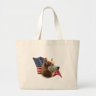 Bolsa Tote Grande Red Siberian Husky Flag