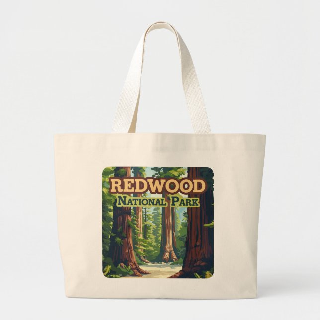 Bolsa Tote Grande Redwood National Park California Tree Retro (Frente)