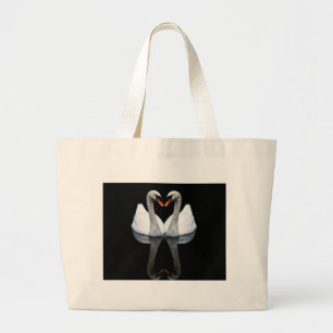 Bolsa Tote Grande Reflexões do amor, forma do coração, cisnes