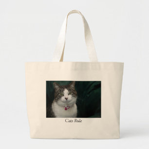 Bolsa Tote Grande Regra de Gatos Olhando para você Olhando para mim