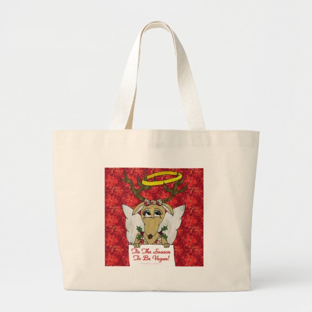 Bolsa Tote Grande Reindeer Angel Tis A Época de Ser Vegan (Frente)