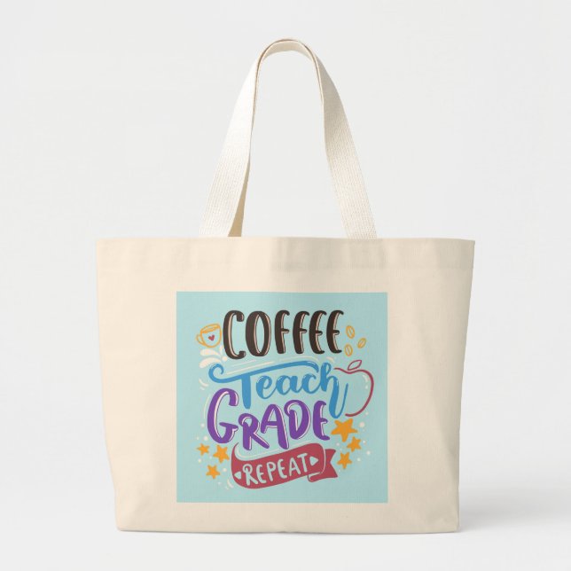 Bolsa Tote Grande Repetição de Nível de Ensino de Café (Frente)