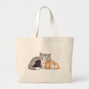 Bolsa Tote Grande Retrato de Abraço da Família de Gatinhos - Tote