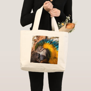 Bolsa Tote Grande Retrato de arara azul e amarela, grande saco