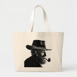 Bolsa Tote Grande Retrato de Ponto e Linha: Velho Sábio Fumando um P