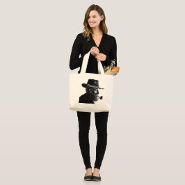 Bolsa Tote Grande Retrato de Pontos e Linhas: Velho Sábio Fumando um