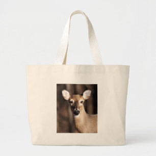 Bolsa Tote Grande Retrato de uma Corça de Cauda Branca de Vida Selva