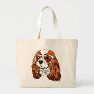 Bolsa Tote Grande Retrato descuidado do Spaniel de rei Charles