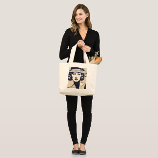 Bolsa Tote Grande Retrato desenhado de uma Mulher