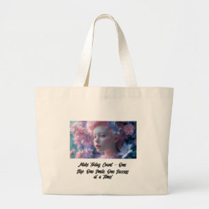 Bolsa Tote Grande Retrato feminino vibrante com fundo floral