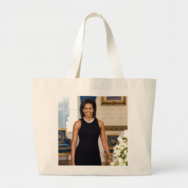 Bolsa Tote Grande Retrato oficial da primeira senhora Michelle Obama (Frente)