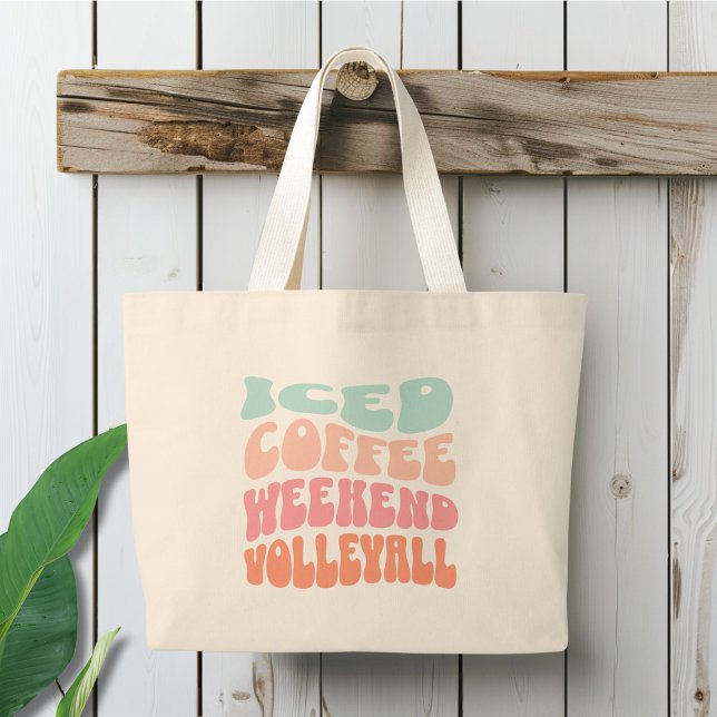 Bolsa Tote Grande Retrô De Voleibol No Fim De Semana Do Café Físico (Criador carregado)