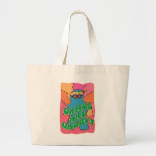 Bolsa Tote Grande Retro Groovy Gamer Divertido Game Art