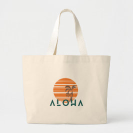 Bolsa Tote Grande Retro Minimalista Aloha Sunset Beach Orange/Blue