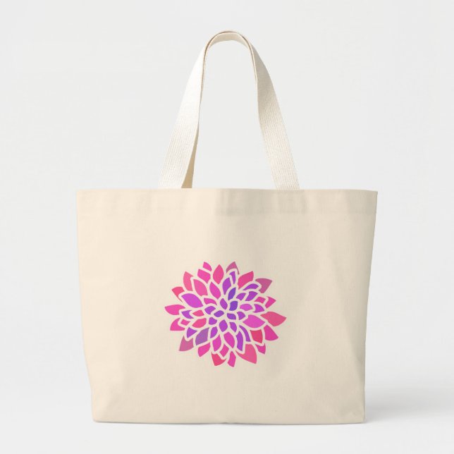 Bolsa Tote Grande Retroativo da Flor de Hippie Rosa (Frente)