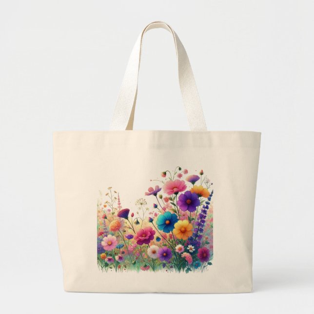 Bolsa Tote Grande Rhapsodia de Flores Selvagens (Frente)
