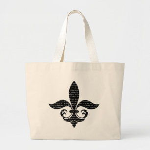 Bolsa Tote Grande Rico francês Fleur De Lis com script francês