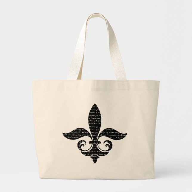 Bolsa Tote Grande Rico francês Fleur De Lis com script francês (Frente)