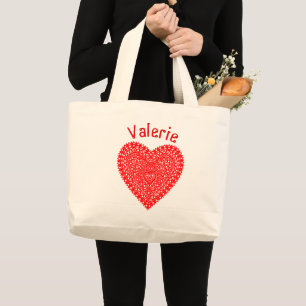 Bolsa Tote Grande Rico Red Dots Heart Personalizado