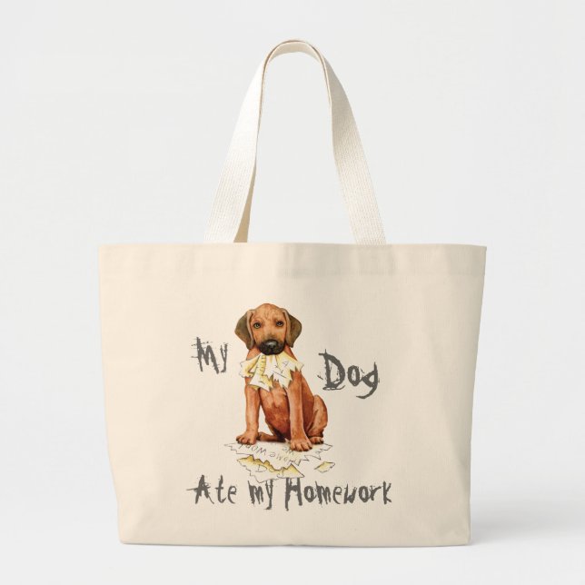 Bolsa Tote Grande Ridgeback Ate Homework Grande Tote Bag (Frente)