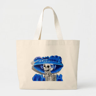 Bolsa Tote Grande Rindo de uma mulher esquelética em coalho azul