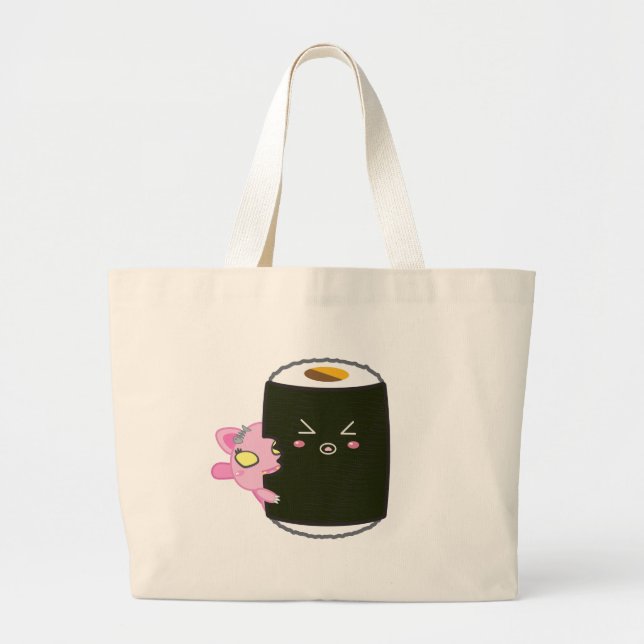 Bolsa Tote Grande Rolo de sushi de Kawaii com Nadel o gato (Frente)