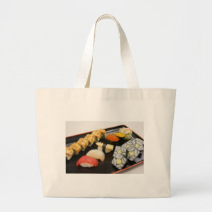 Bolsa Tote Grande Rolos de Sushi Gengibre Wasabi Sésamo Cozinha Japã