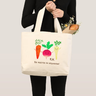Bolsa Tote Grande Root Vegetables Pun - Seja enraizado no Veganismo
