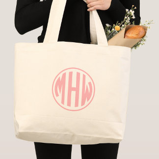 Bolsa Tote Grande Rosa 3 Círculo Inicial Monograma Fonte DIY BG