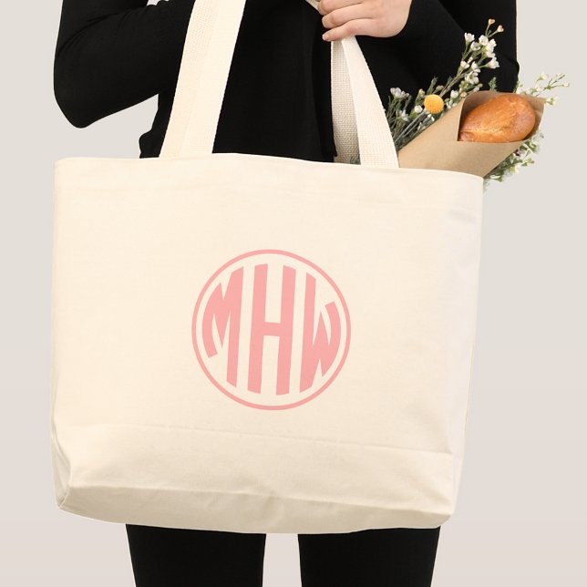 Bolsa Tote Grande Rosa 3 Círculo Inicial Monograma Fonte DIY BG (Criador carregado)