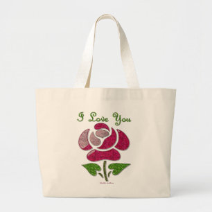 Bolsa Tote Grande Rosa De Estêncil Rosa Eu Te Amo