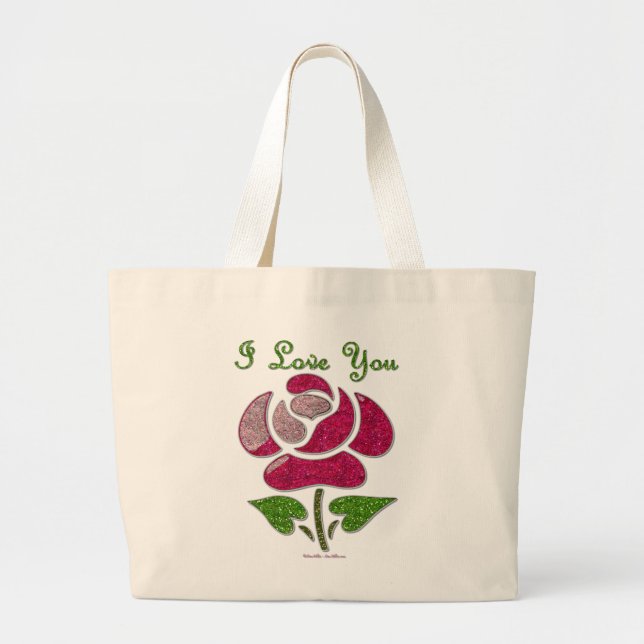 Bolsa Tote Grande Rosa De Estêncil Rosa Eu Te Amo (Frente)