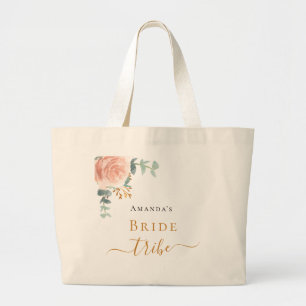 Bolsa Tote Grande Rosa de ouro-nobre eucalipto verde-floral