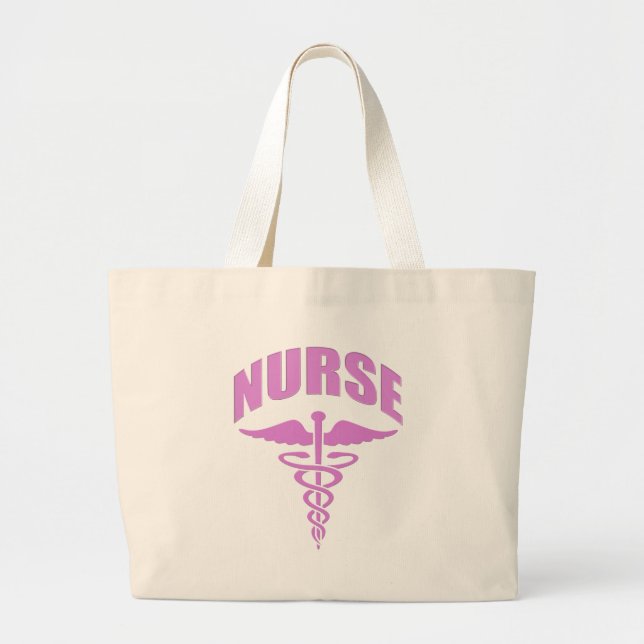 Bolsa Tote Grande Rosa do Caduceus da enfermeira (Frente)