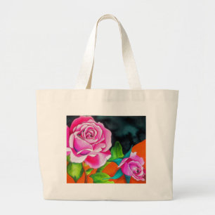 Bolsa Tote Grande Rosa do rosa com arte alaranjada da aguarela