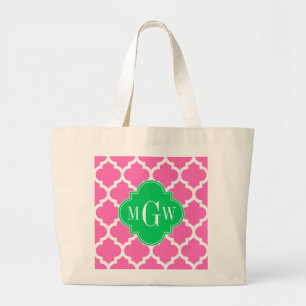 Bolsa Tote Grande Rosa Quente Com O Marroquino #5 Emerald 3 Monogram