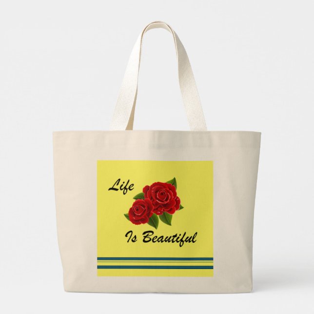 Bolsa Tote Grande Rosa vermelha branco (Verso)