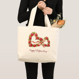 Bolsa Tote Grande Rosa vermelha Floral Coração Vermelhos Elegante