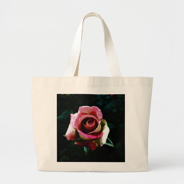 Bolsa Tote Grande Rosa vermelha pintada a óleo (Frente)