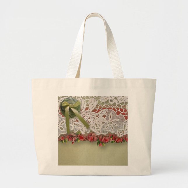 Bolsa Tote Grande Rosas Antigas e aniagem (Frente)